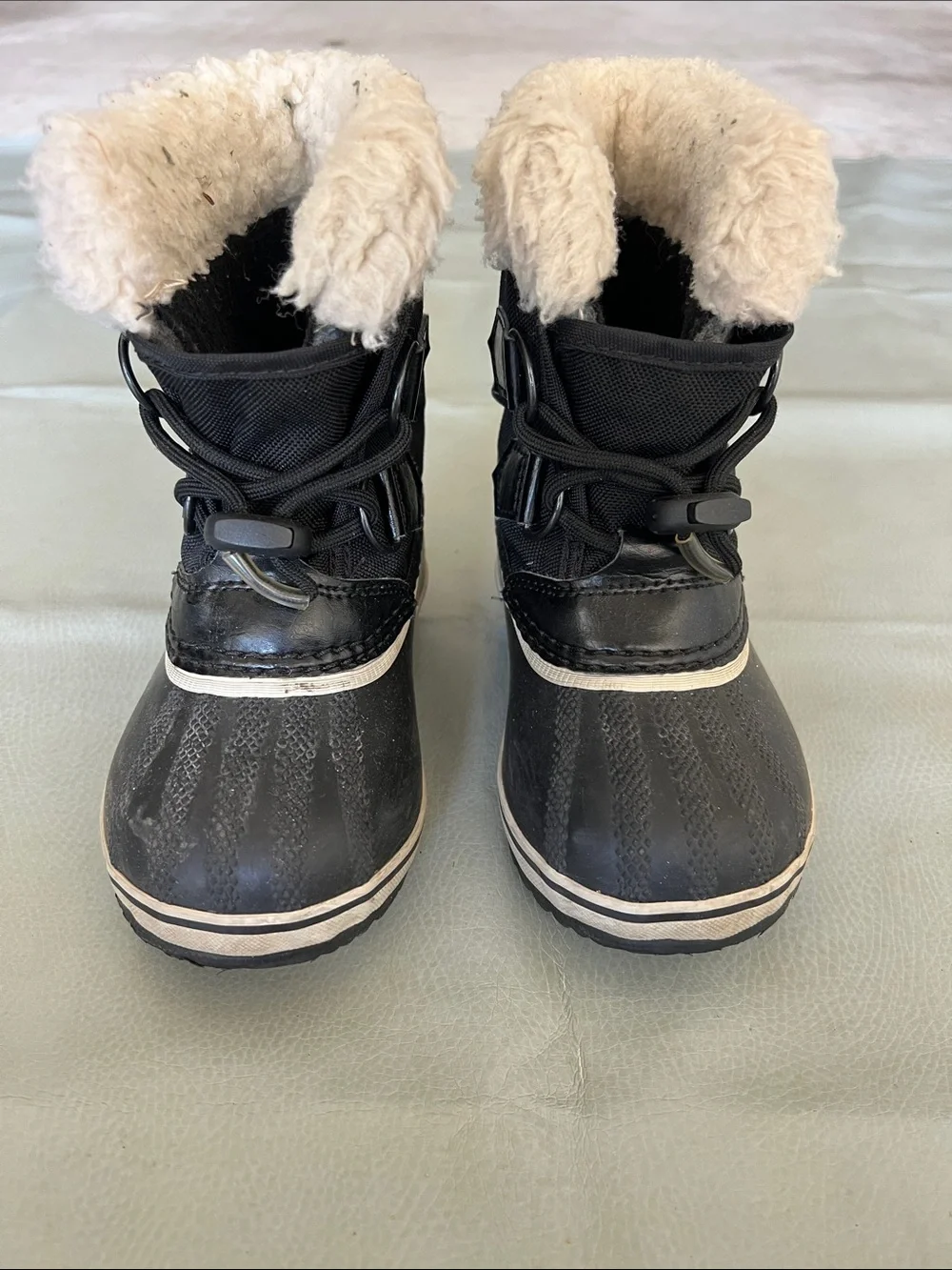 Sorel Kids Black Boots with Cream Faux-Fur Cuff
